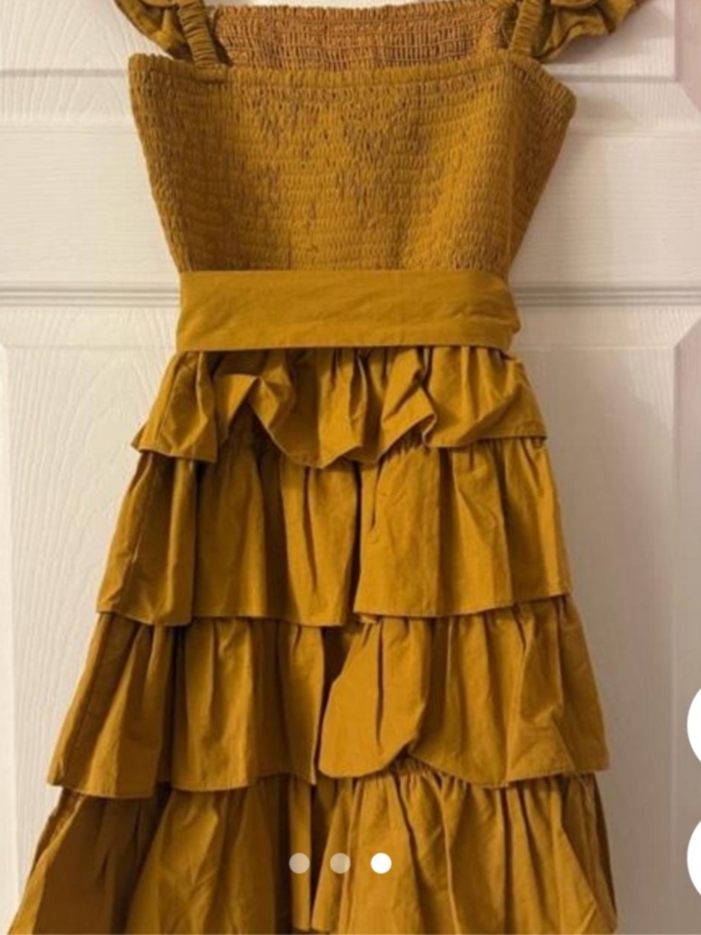 Pink Lily Mustard Tiered Ruffle Dress - Smocked Bodice
